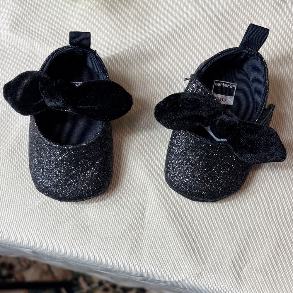 Carter's Sparkly Black Bow Kids Dress Shoes
